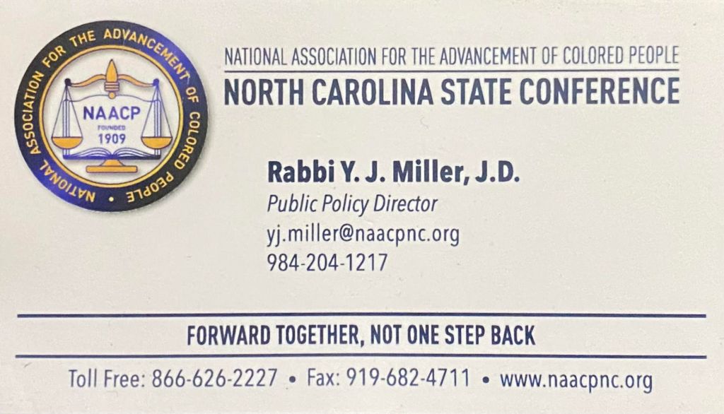 Rabbi "YJ" Miller, Esq., State Public Policy Director, North Carolina NAACP